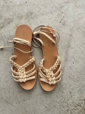 Isabel Marant Beige Braided Leather Lace-Up Sandals